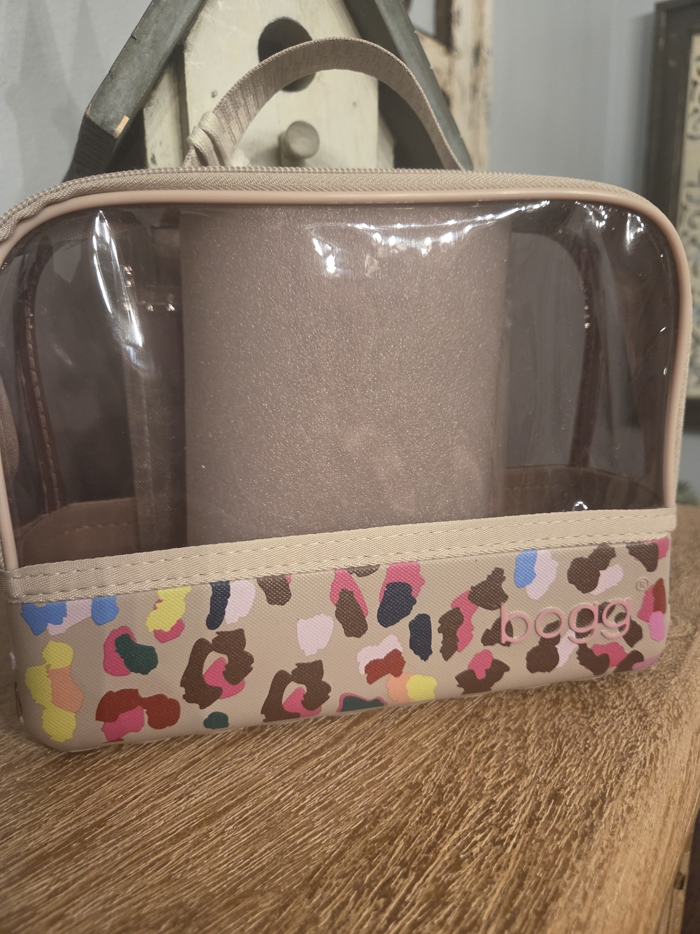 BOGG BAG Neon Jungle Clear Cosmetic Case with Multicolor Leopard Trim - Picture 2 of 5